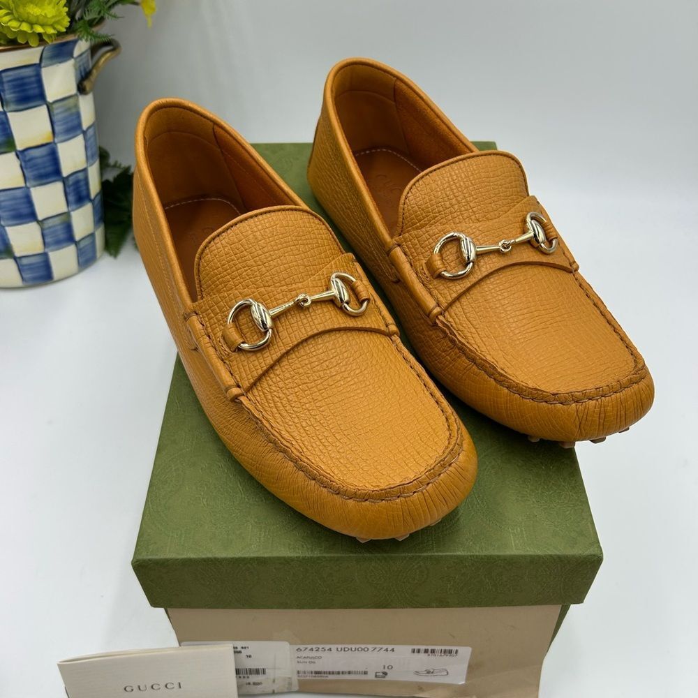 Men’s Gucci pebble grain leather horse bit driver loafers size 10 fits 10.5 US - Picture 1 of 11